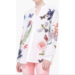 Desigual White Bird & Butterfly Garden Button-Up